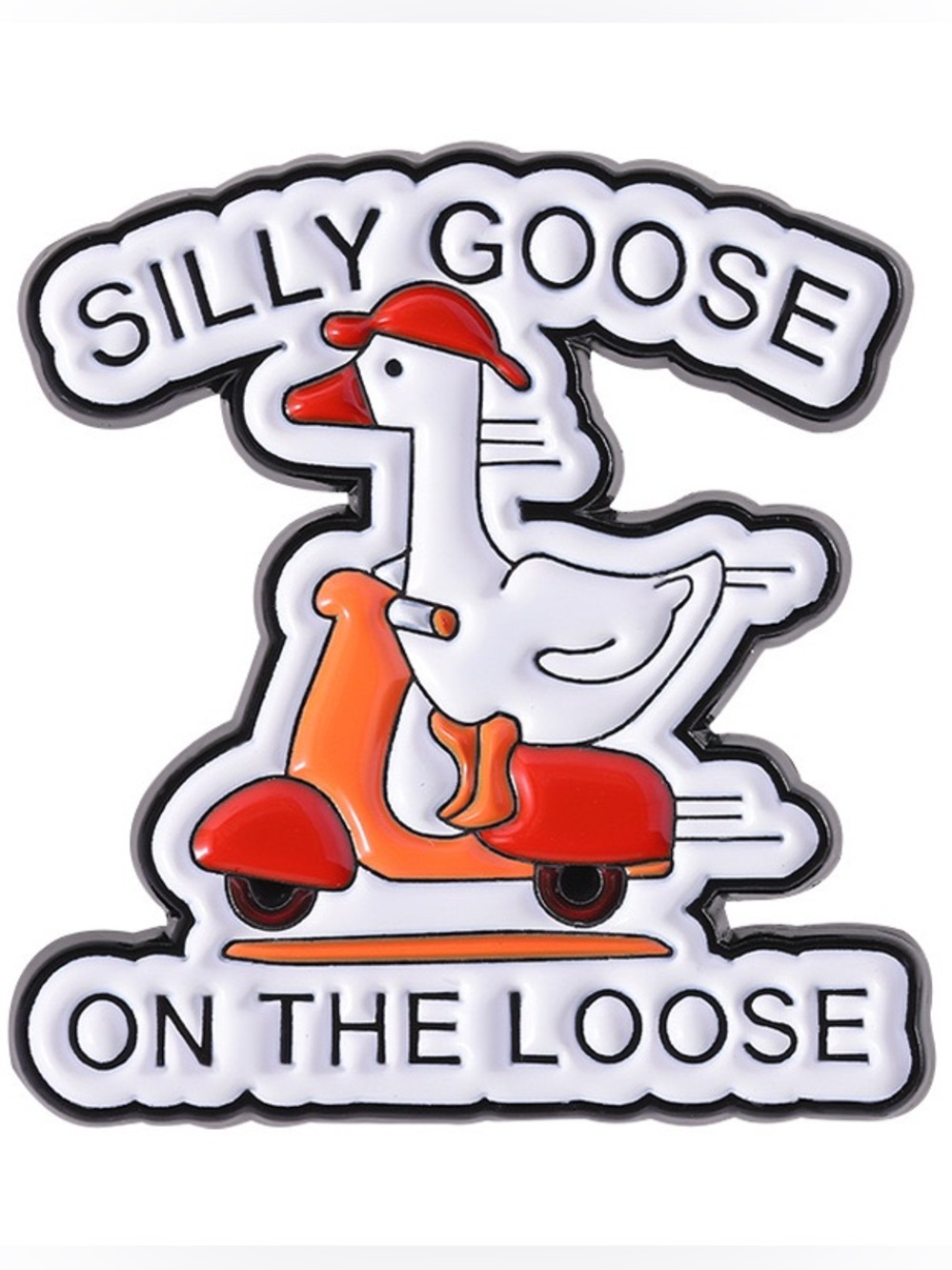 Funny Silly Goose on the Loose Enamel Pin – Scooter Goose Lapel Pin